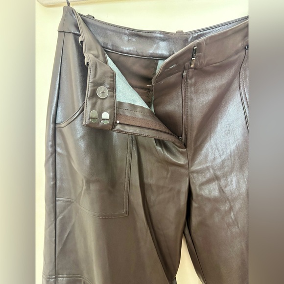 Amanda Uprichard Lucas Faux Leather Low Rise Cargo Pants - Brown Sz M - Picture 5 of 6